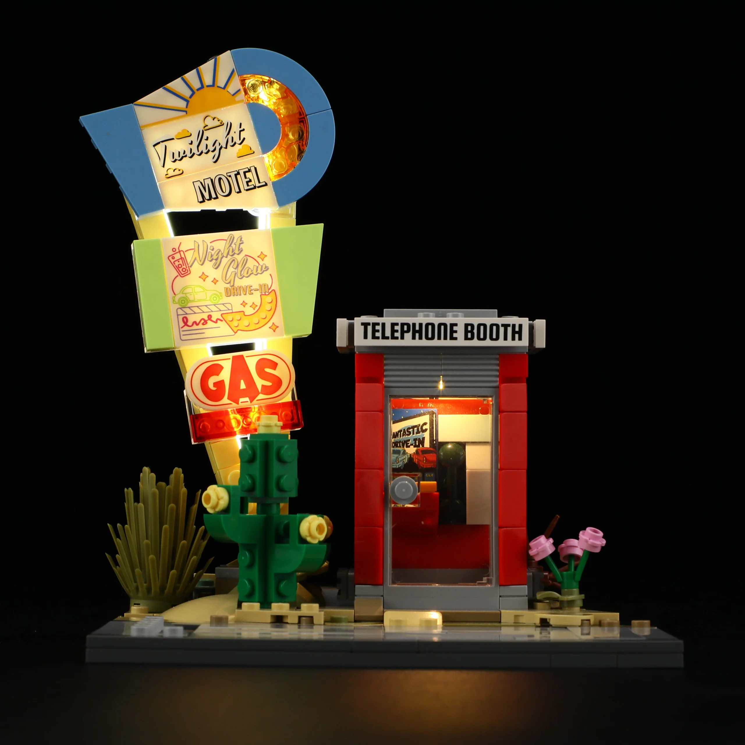 Sunset Stopover L9082 Retro American Highway Building Set with LED Lights