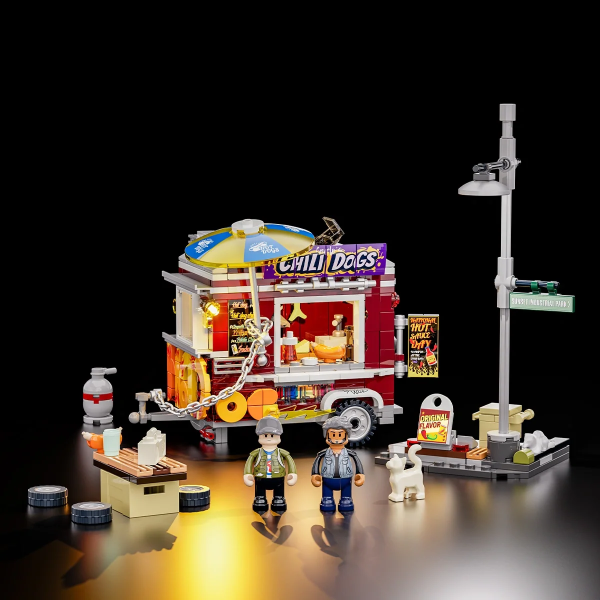 Chili Dog Trailer Building Set with 90s Street Food Scene