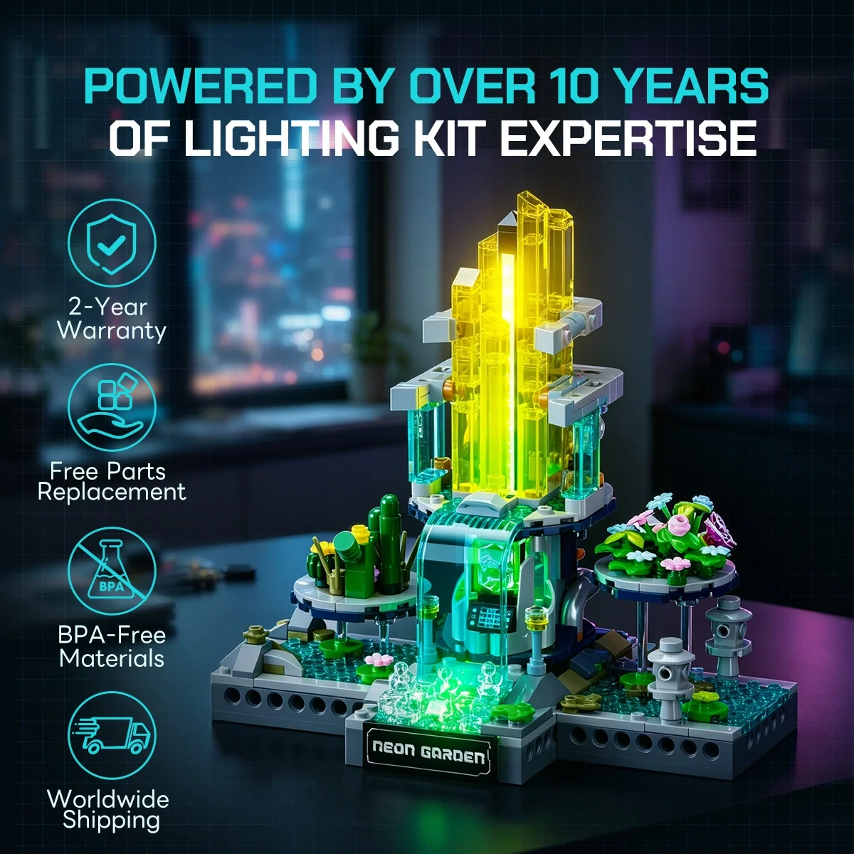 Neon Garden Cyberpunk Building Set with Sound-Reactive RGB Lights