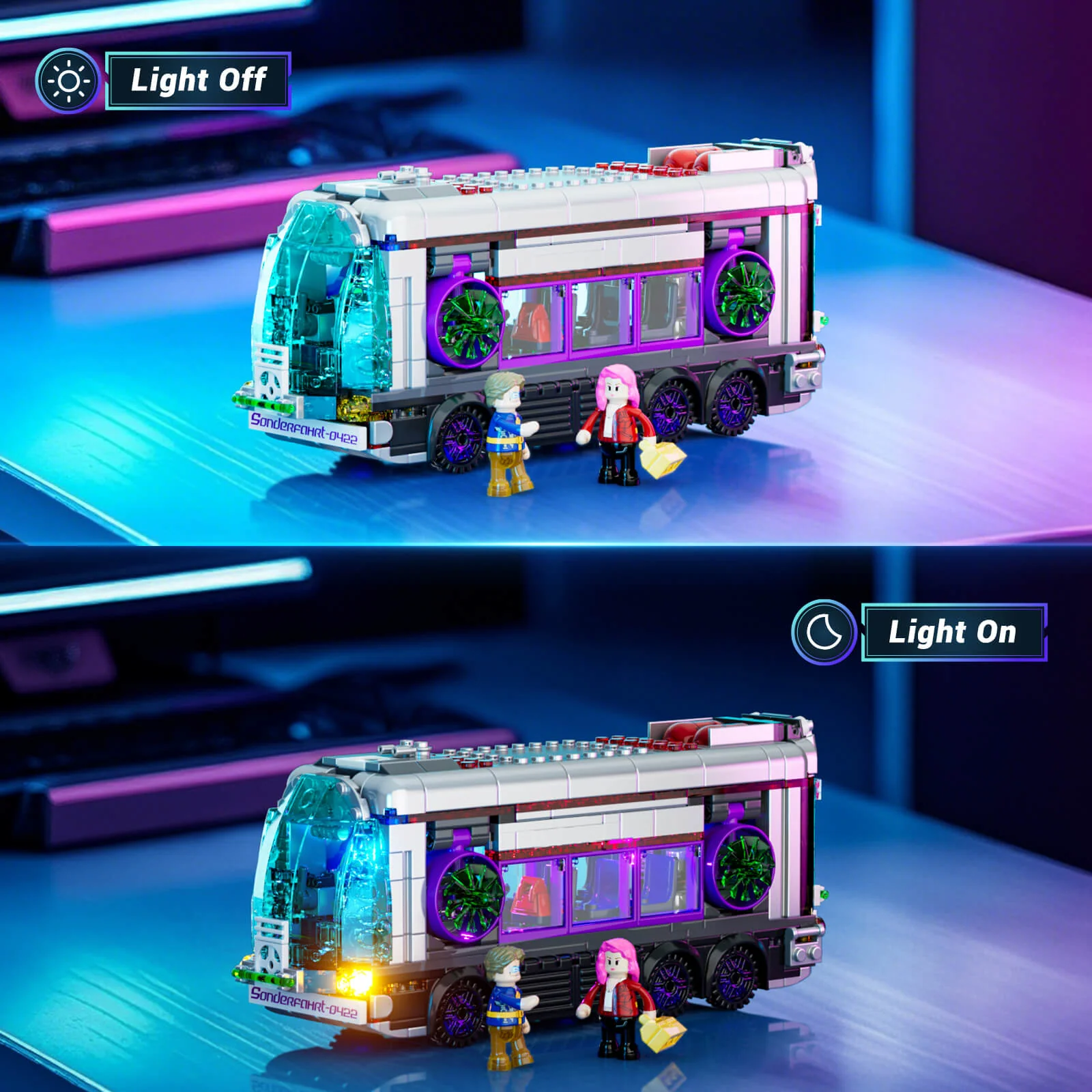 Future Bus Cyberpunk Building Set with Neon Lights