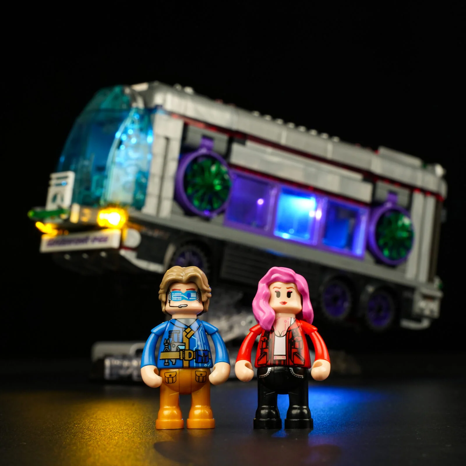 Future Bus Cyberpunk Building Set with Neon Lights