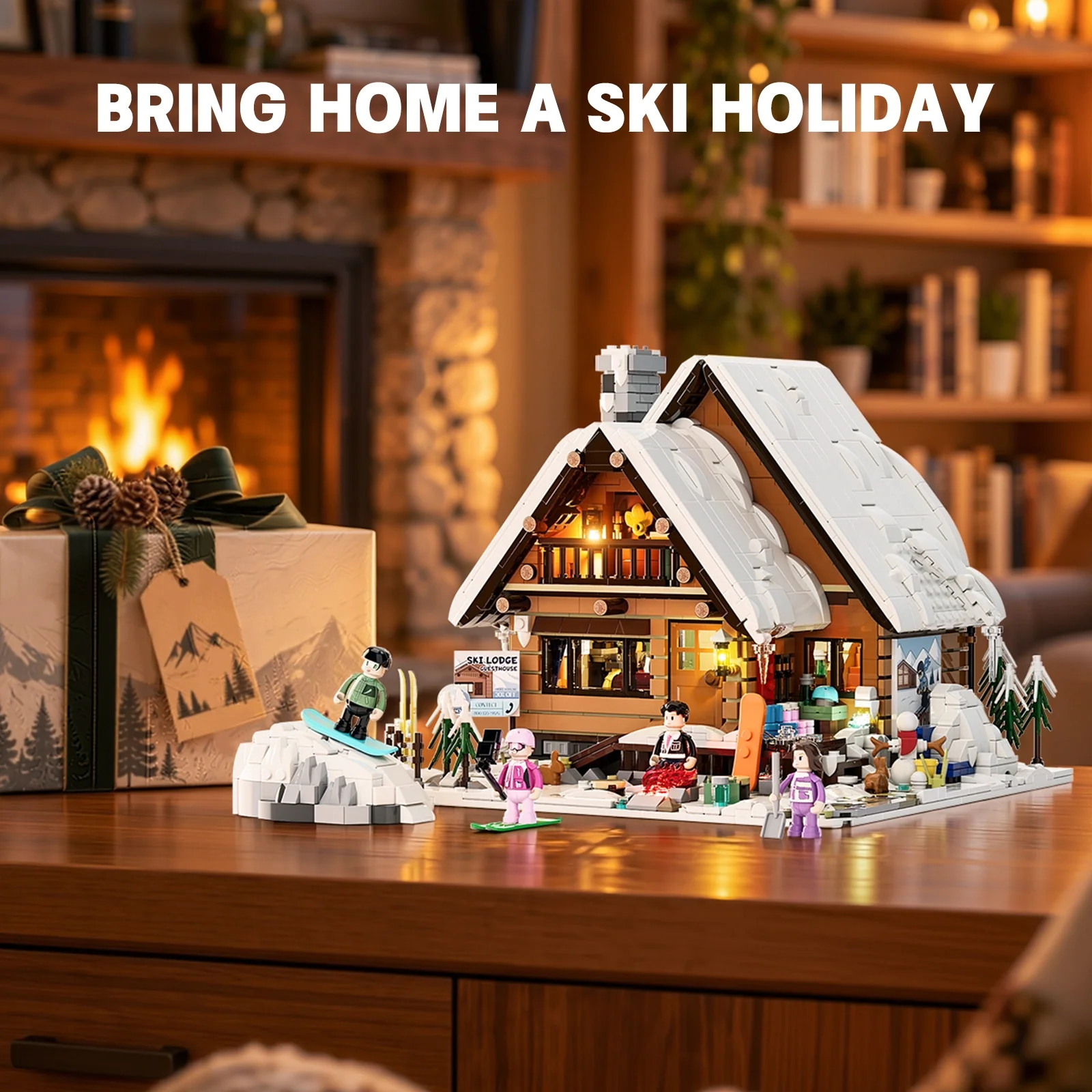 Ski Lodge 2187-Piece Winter Retreat Building Set with Lighting Kit
