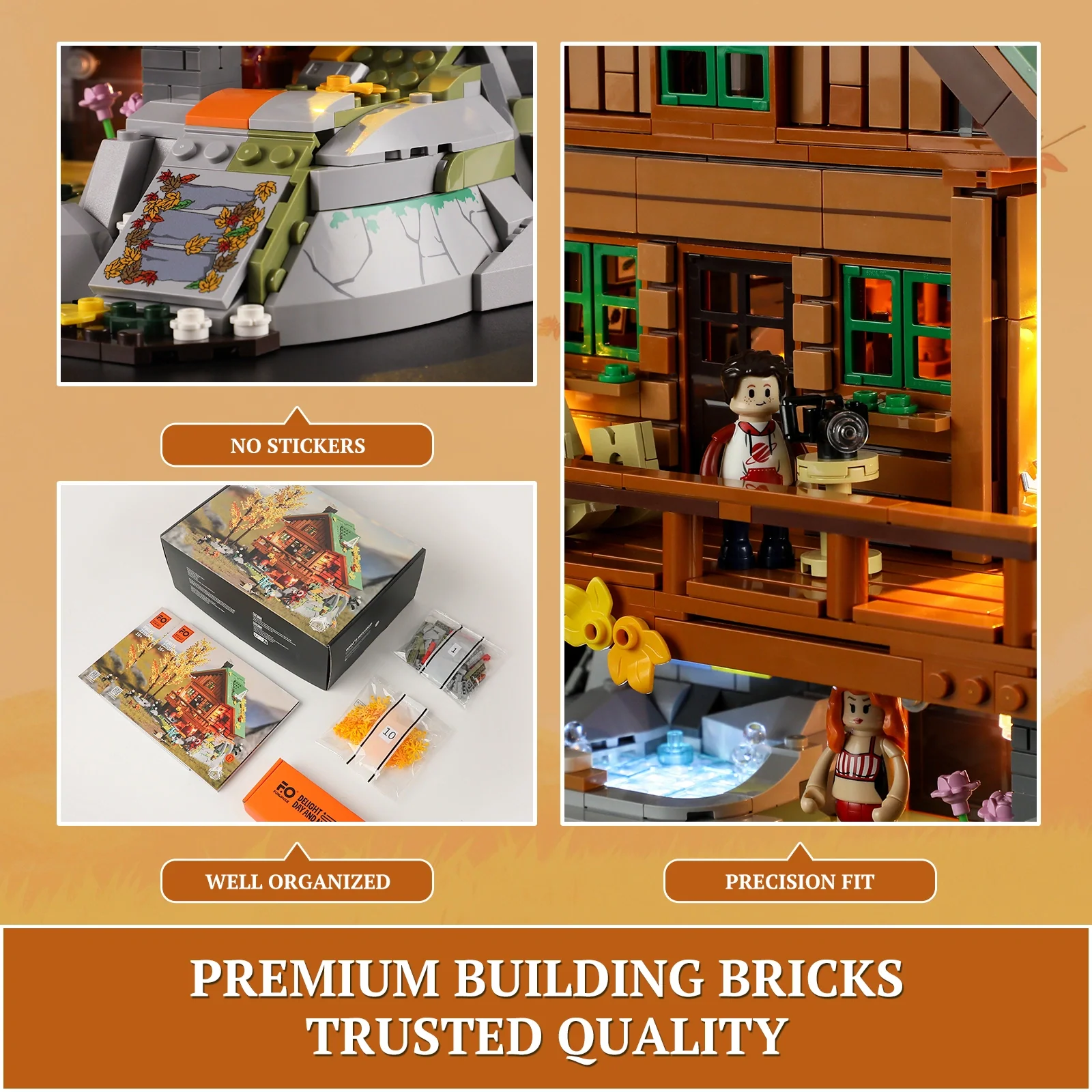 Mountain Cabin Building Set with Detachable Floors and Lighting