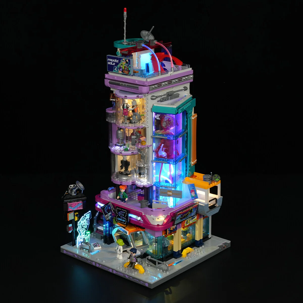 Cyber Couture Galleria Cyberpunk Lighted Building Set with Rooftop Runway