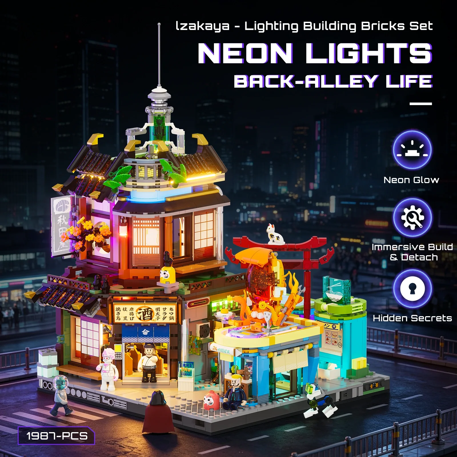 Izakaya Cyberpunk Building Set with 20 LED Lights