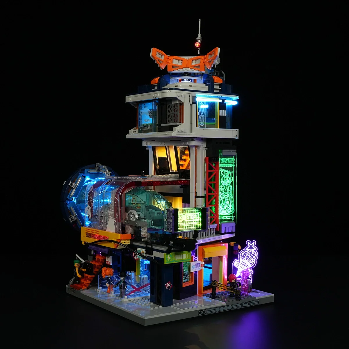 Floating Train Station Cyberpunk Building Set with LED Lights