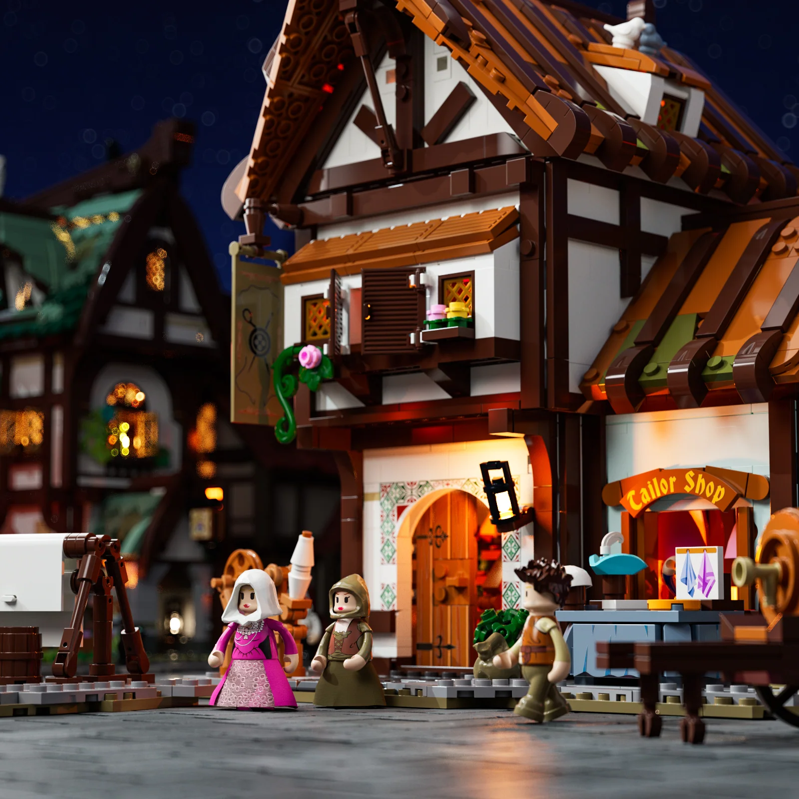 Medieval Tailor Shop Lighted Three-Floor Building Set