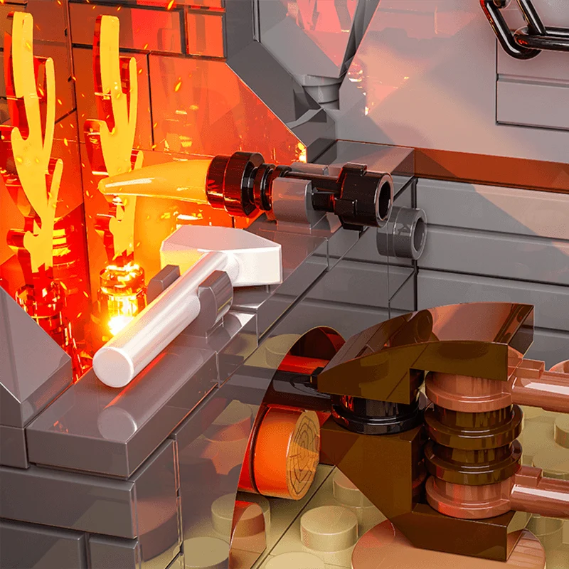 Old West Blacksmith Workshop Building Set with Forge Fire Lighting