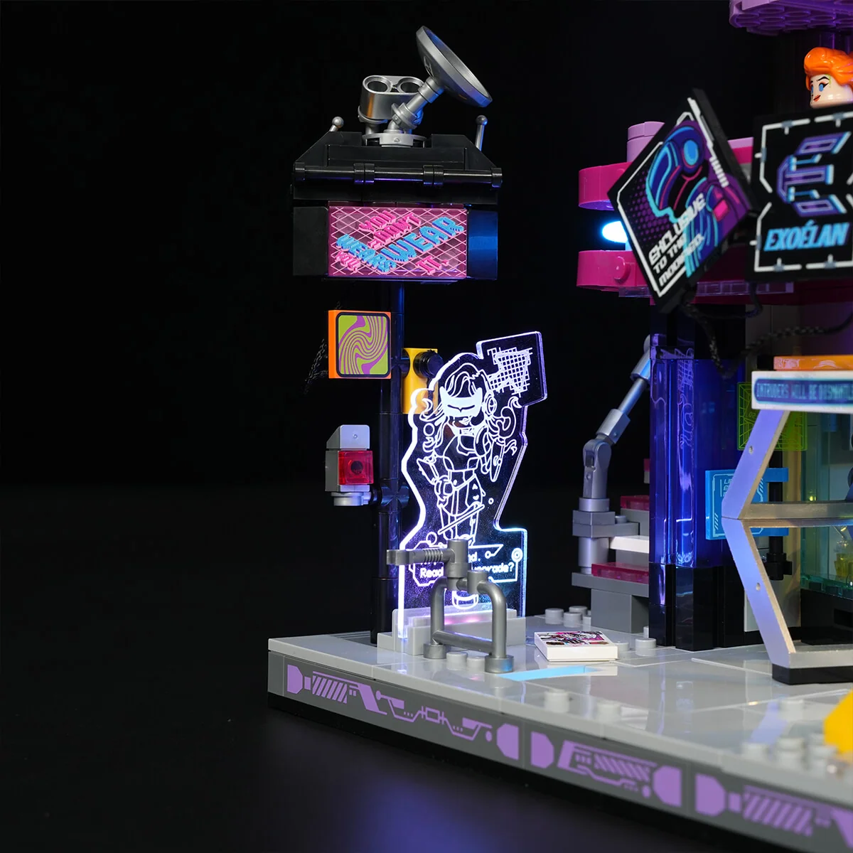 Cyber Couture Galleria Cyberpunk Lighted Building Set with Rooftop Runway