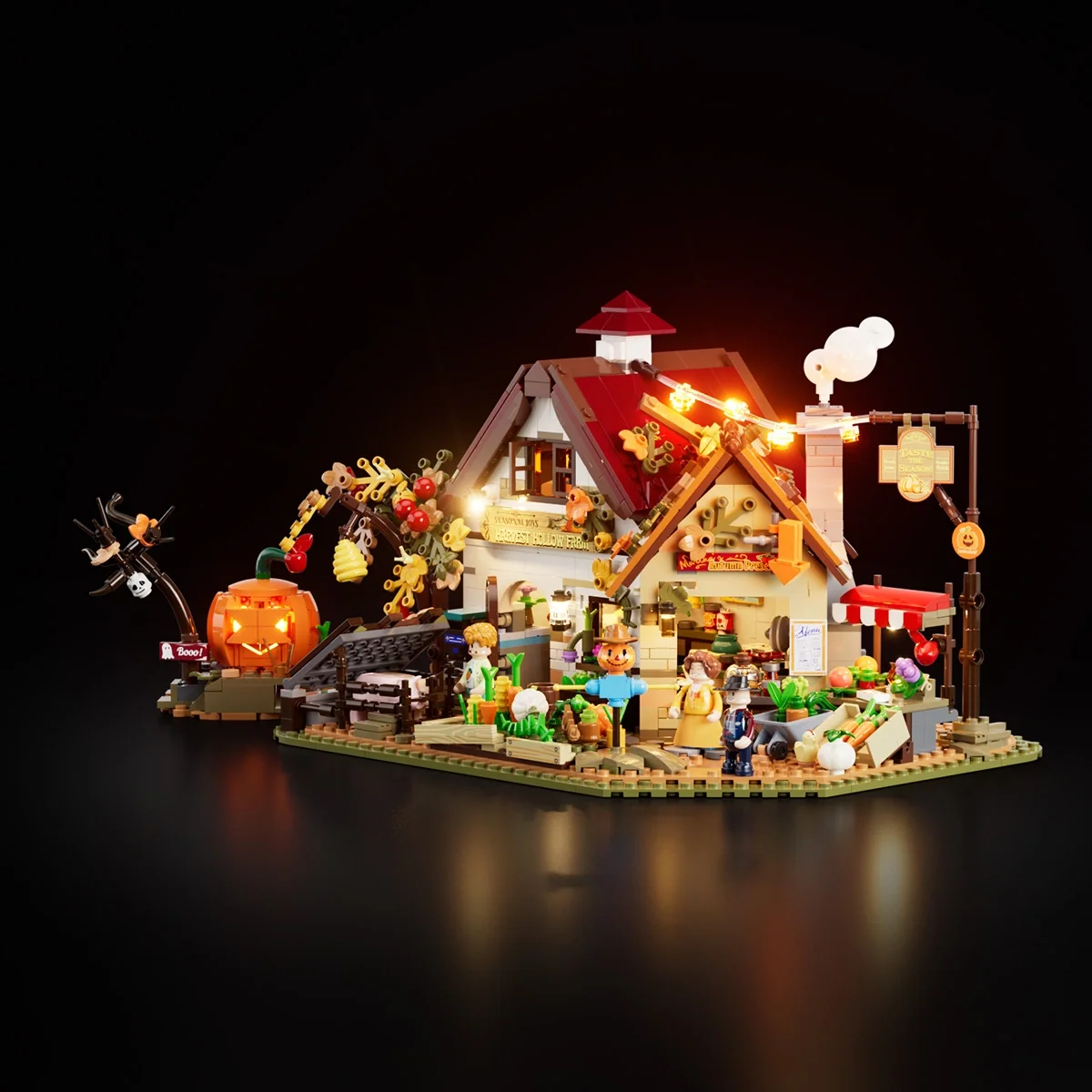 Autumn Farmhouse Halloween Building Set with 12 LED Lights