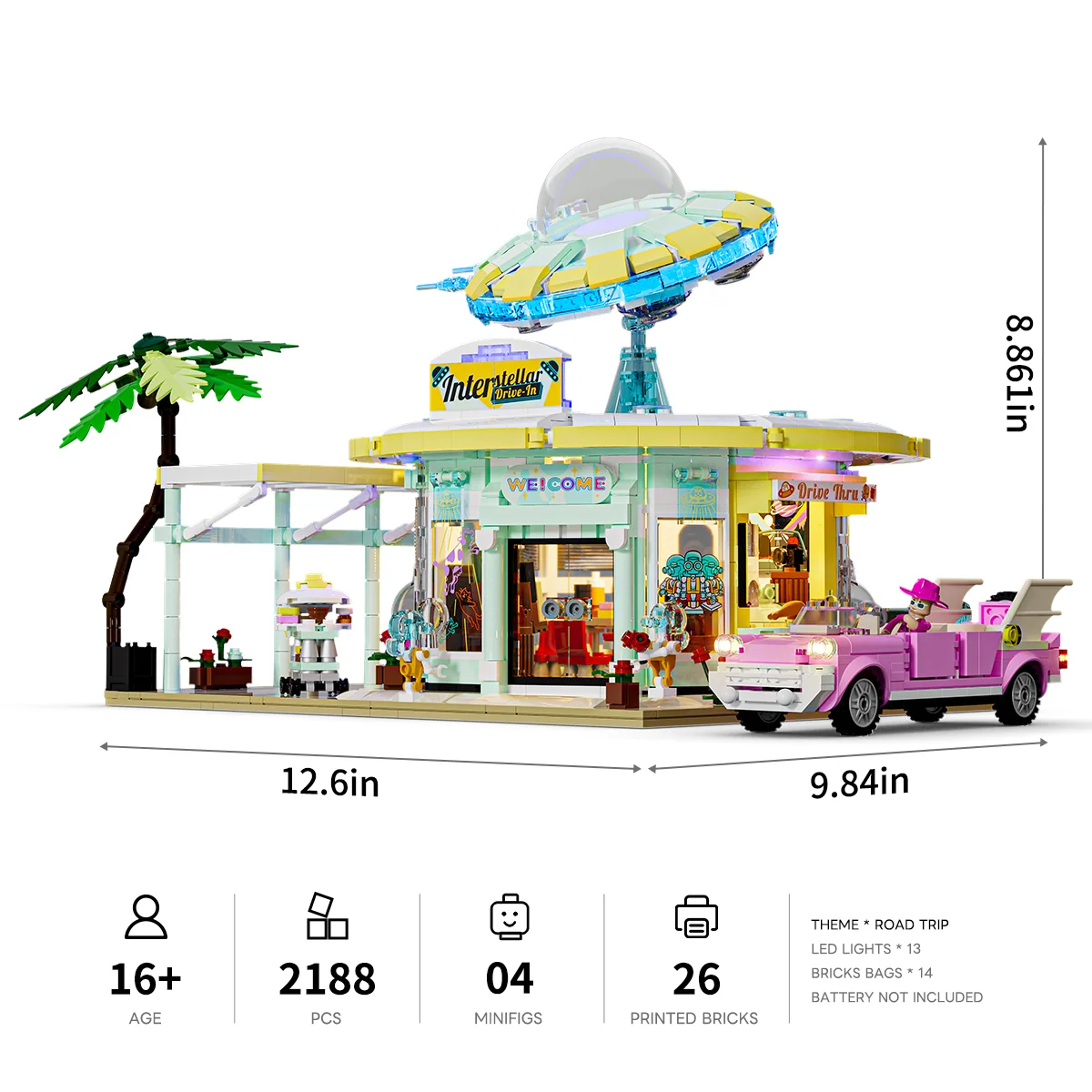 Interstellar Drive-In LED Building Set with Flying Saucer Diner