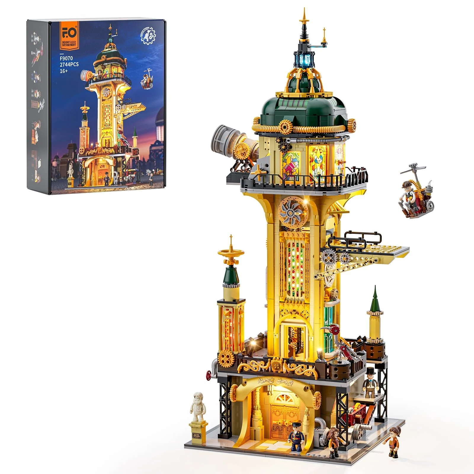 Steampunk Watch Tower Building Set with 19 LED Lights