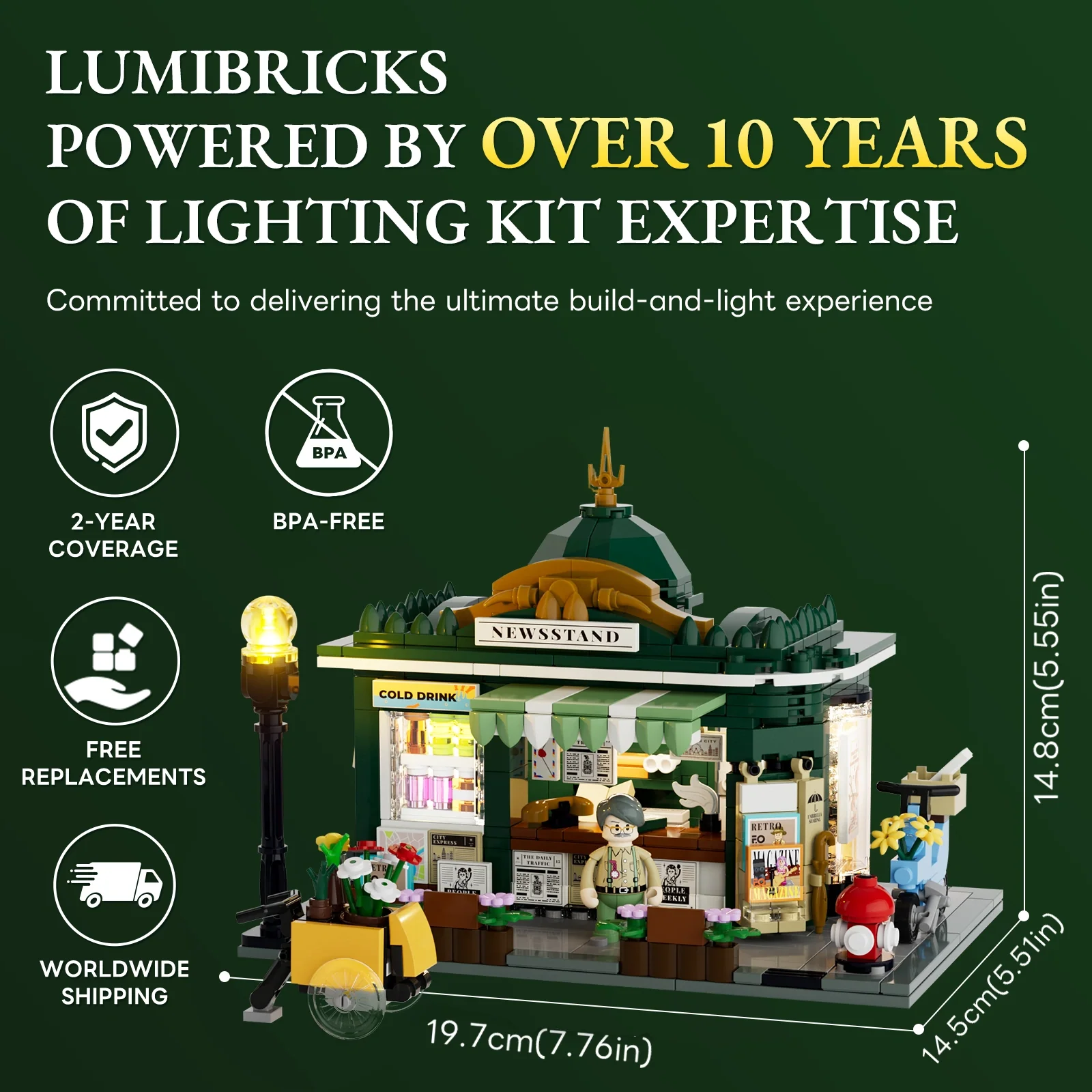 Lumibricks Newsstand Corner Kiosk Building Set with Lights