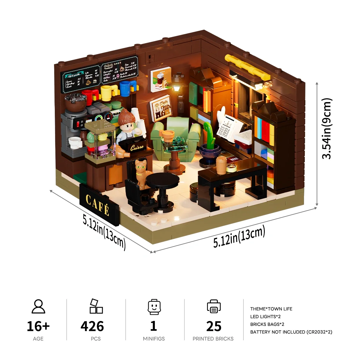 Book-Cafe Box Miniature Brick Set for Desks and Shelves